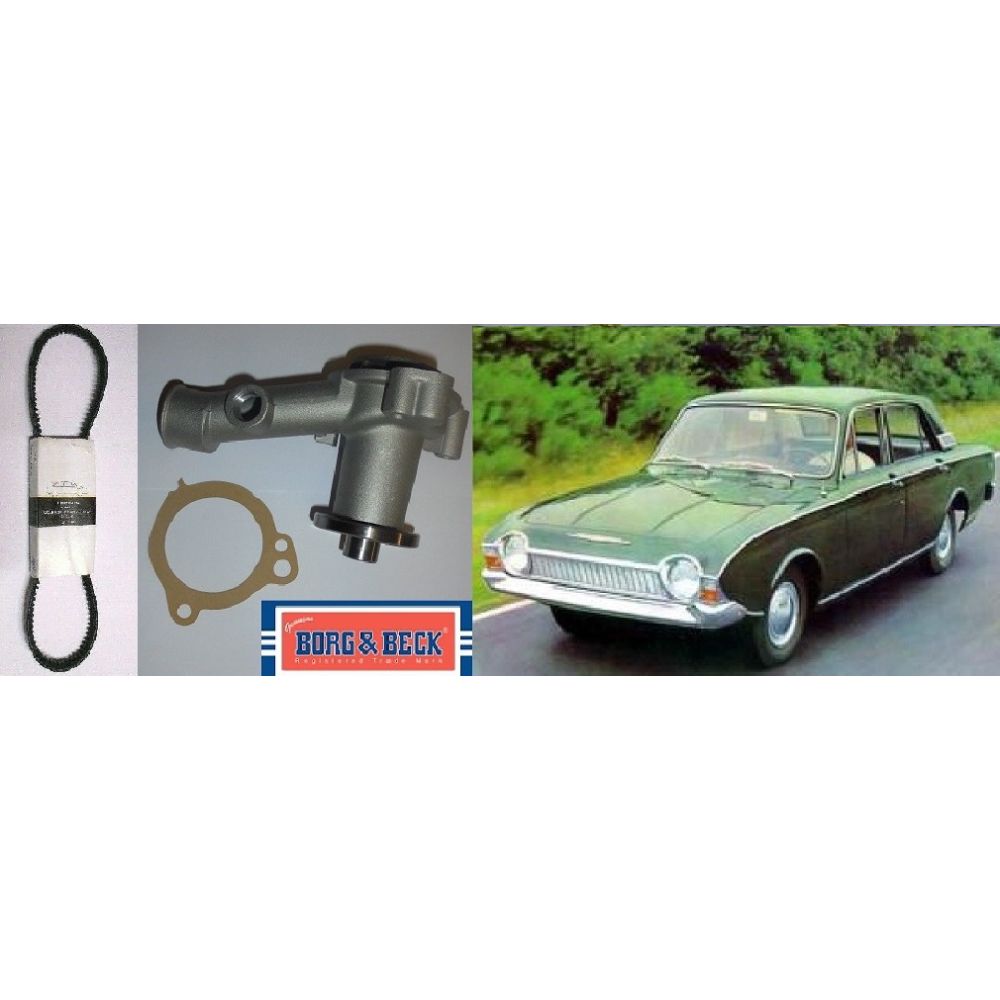 WATER PUMP & FAN BELT (Ford Consul Corsair 1500) (120e & GT) (1963- Sep 65 Only)